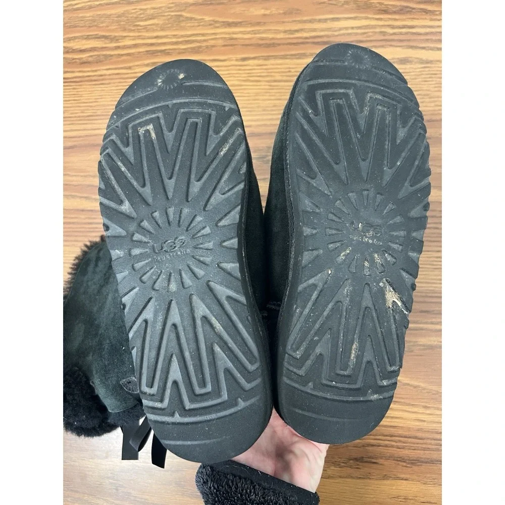 UGG Boots Youth 6 Bailey Bow Shearling Black Mid-Calf Casual Comfort Flats